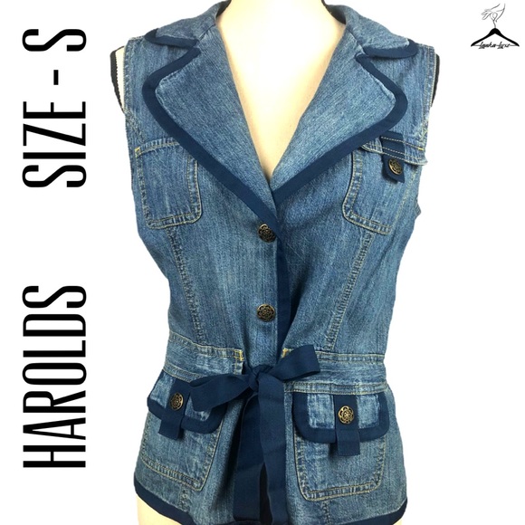 Harolds Blue Denim Button Down Wrap Style Vest - Picture 1 of 8